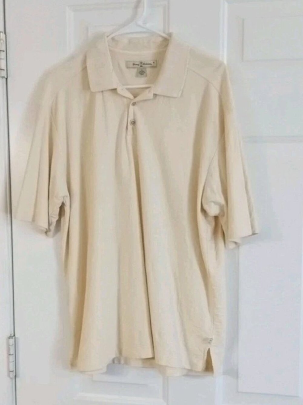 Tommy Bahama Men's Polo Shirt XL Silk Cotton Blend Textured Light Cream Yellow